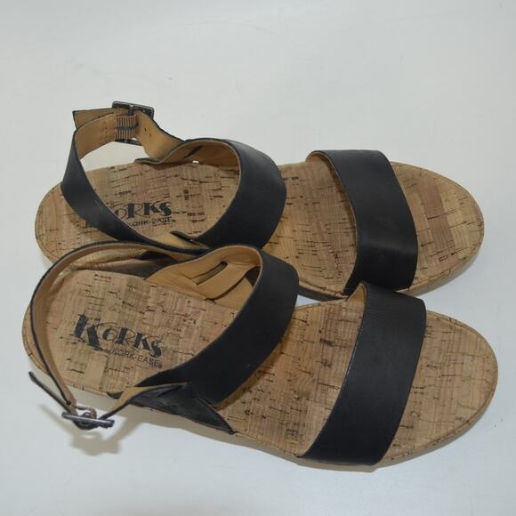 Korks By Kork-Ease Austin Black Leather Wedge Sandals Size 9 - Picture 16 of 16